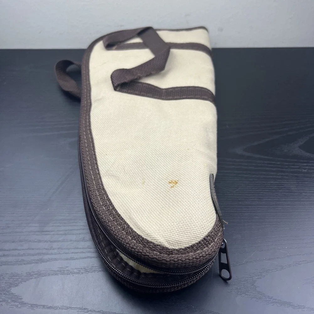 Vintage Beige Canvas Utility Carry Case Small Padded Zippered Storage Bag